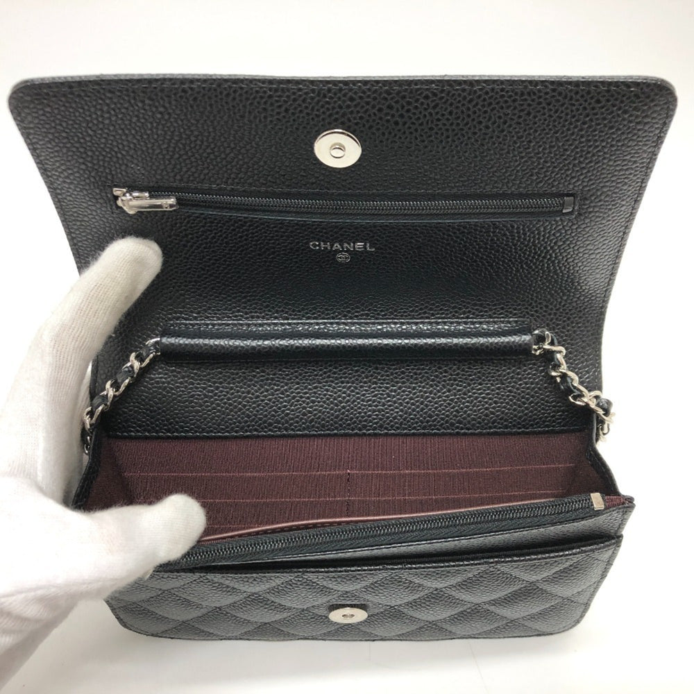 CHANEL AP0250 Matelasse Coco Mark Classic Chain Wallet Shoulder Bag Caviar Skin Women's Silver Hardware Black — New - Store Return