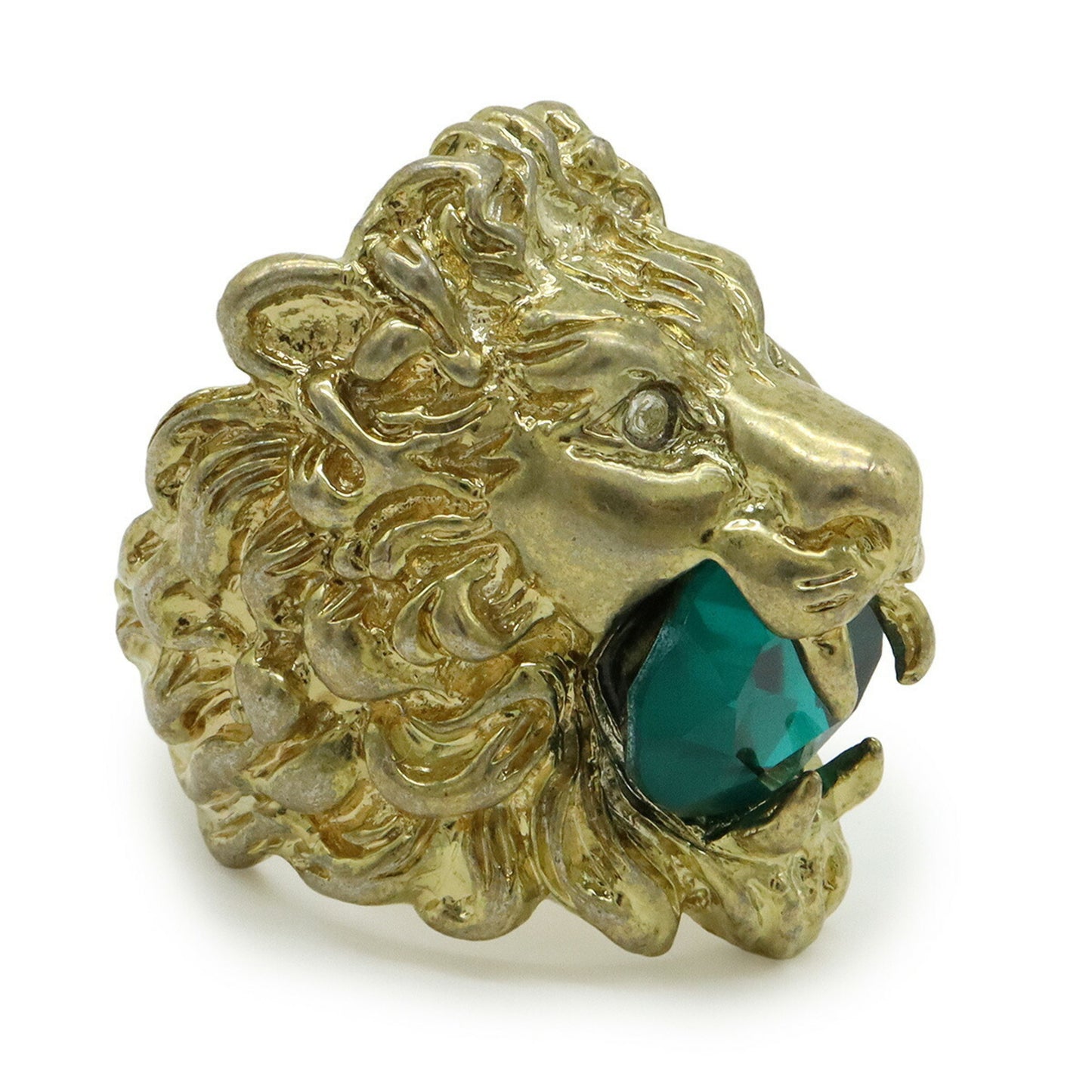 GUCCI Lion Head Ring Alessandro Michele GP Stone Gold Green #S Japanese size approx. 12.5
