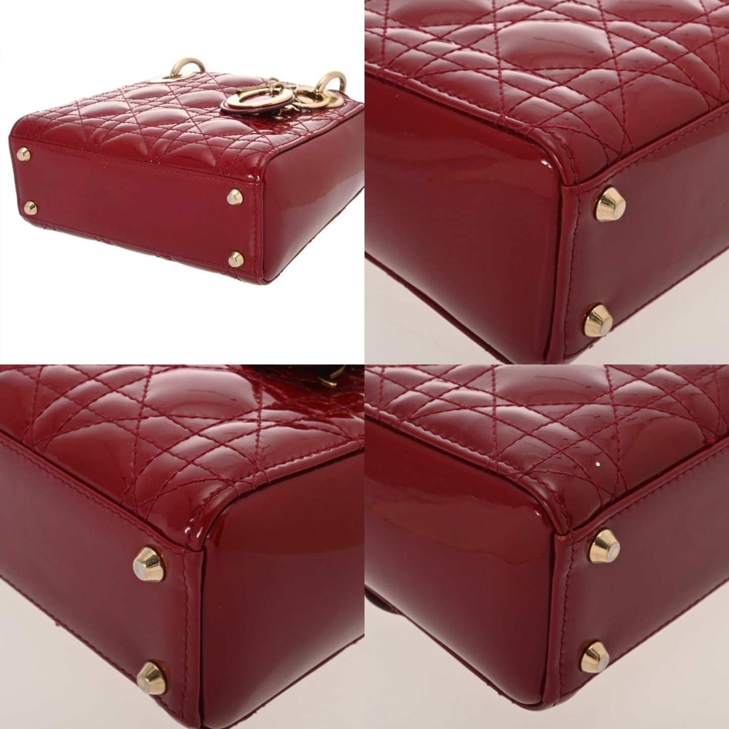 CHRISTIAN DIOR Lady Dior Mini 2-Way Bag, Red, Women's Patent Calfskin Handbag, A-Rank, Pre-Owned, Ginzo