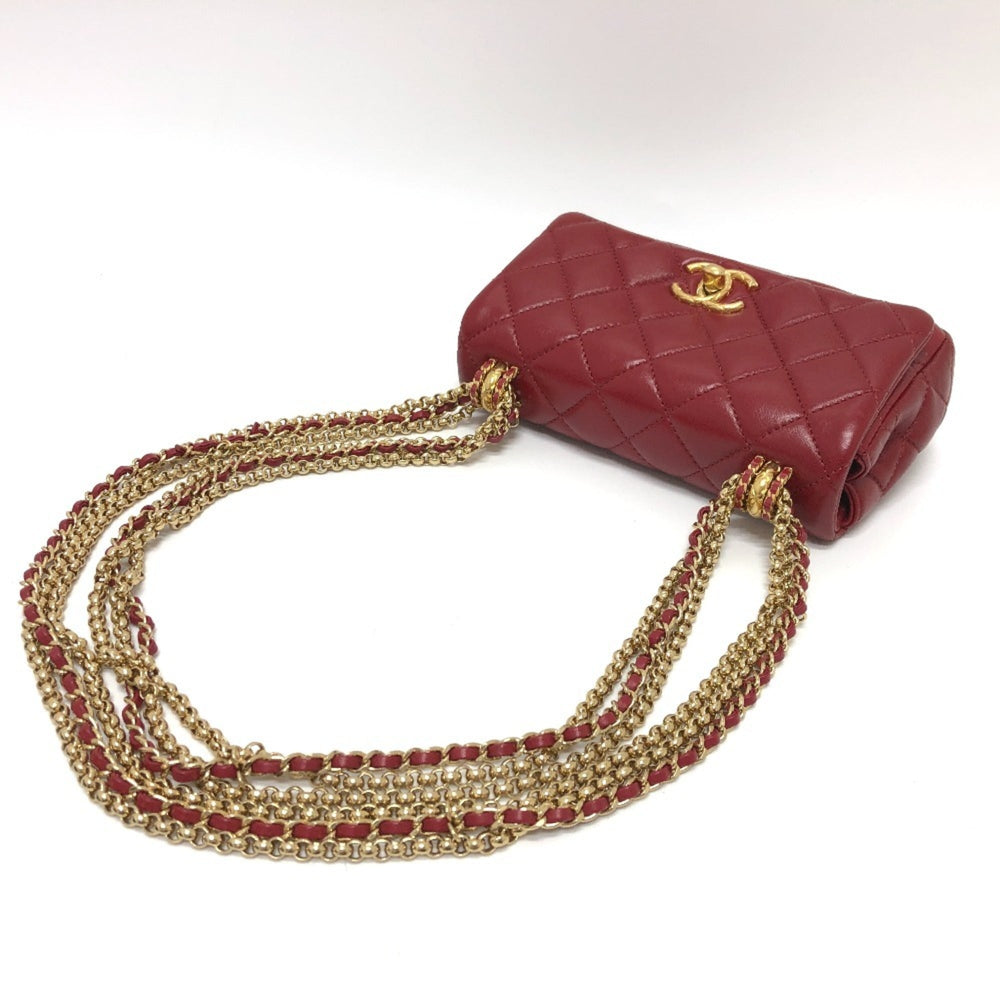 CHANEL Coco Mark Matelasse 3 Chain Shoulder Bag Lambskin Women's Red — New - Store Return