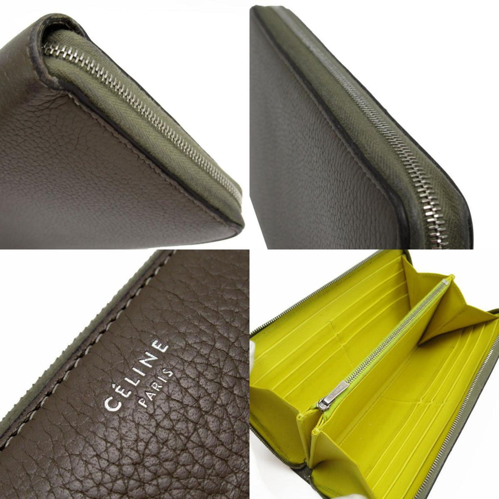 CELINE Round Long Wallet Leather Greige Women's T19375A