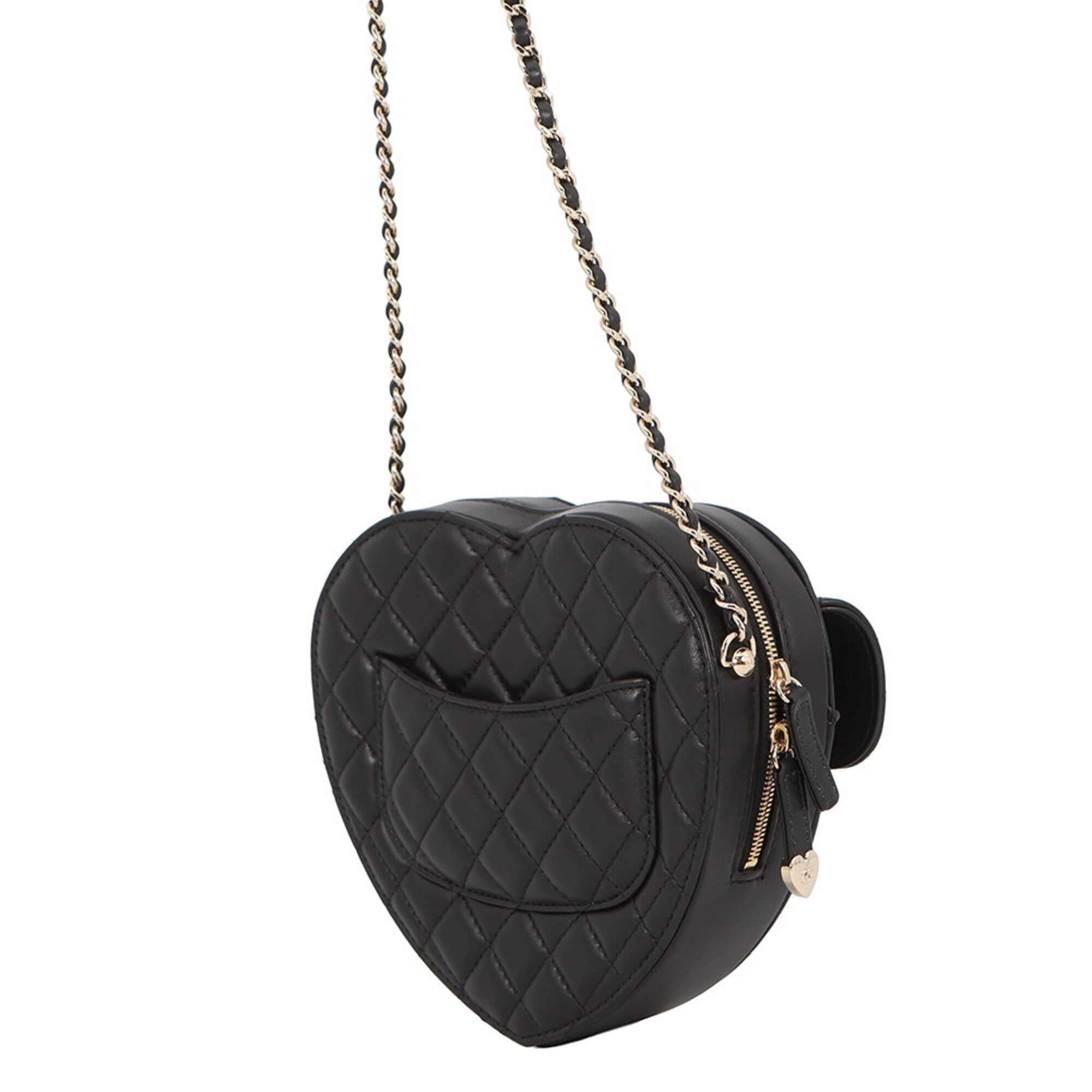 Chanel Chain Shoulder Bag Matelassé Coco Mark Heart Lambskin AS5764 CHANEL Black Handbag Women's — Like New