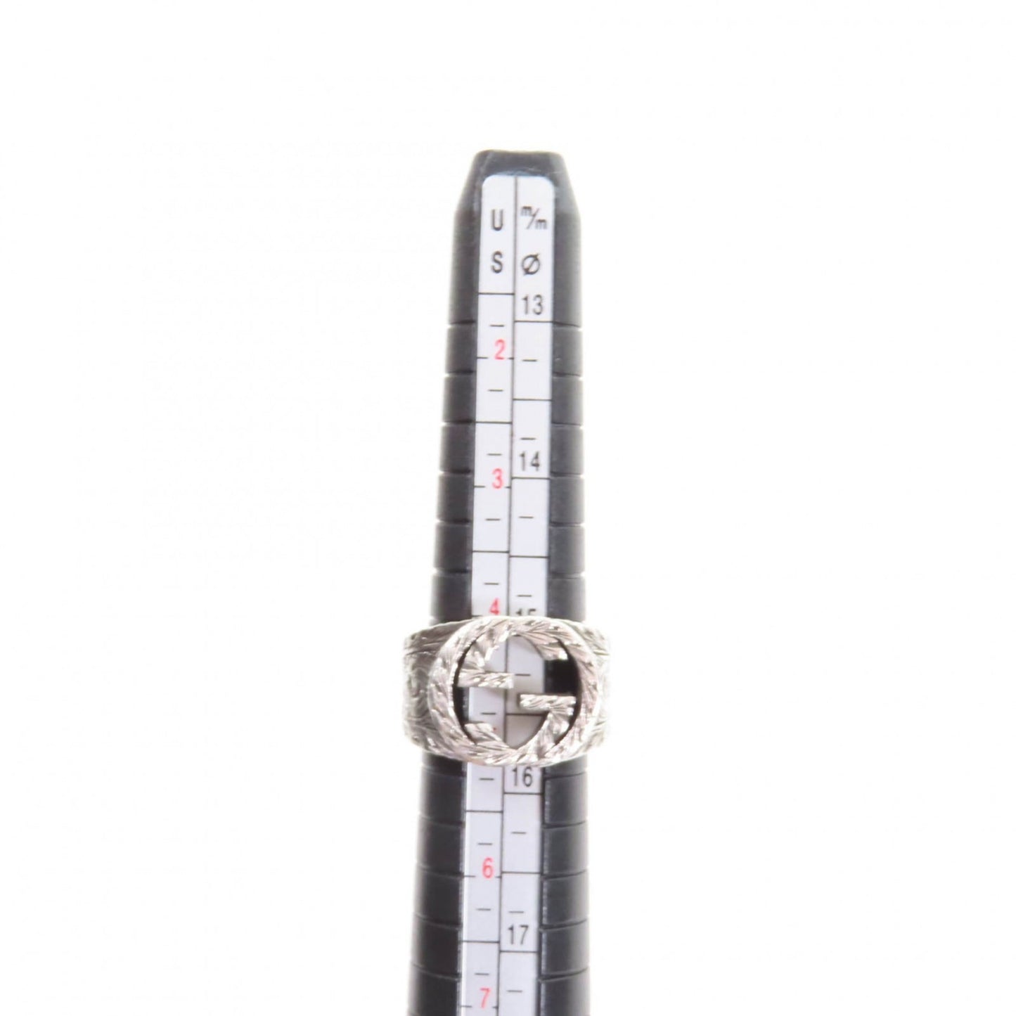 GUCCI 455302 Interlocking G Arabesque Ring, AG925 Silver, Size 9, Made in Italy, Women's