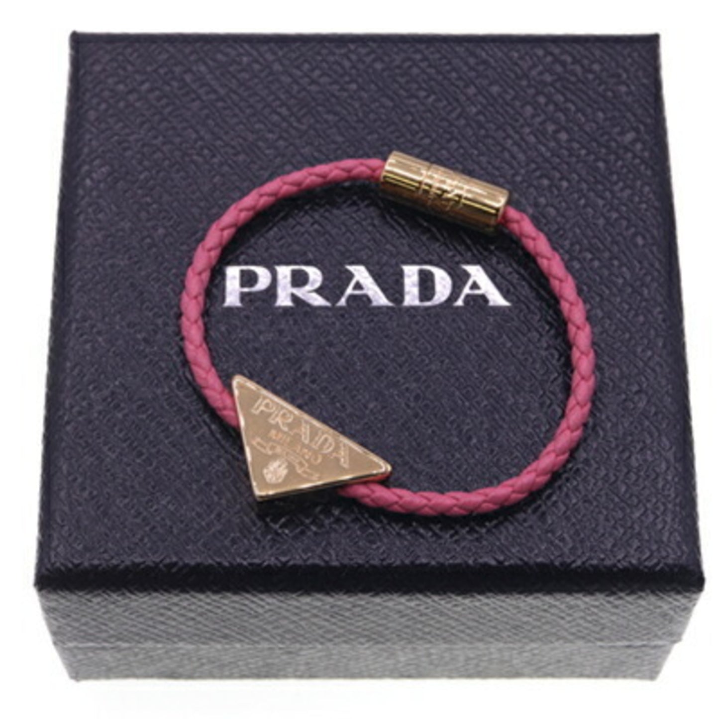 Prada Bracelet 1IB350 Pink Leather and Metal Triangle Women's PRADA
