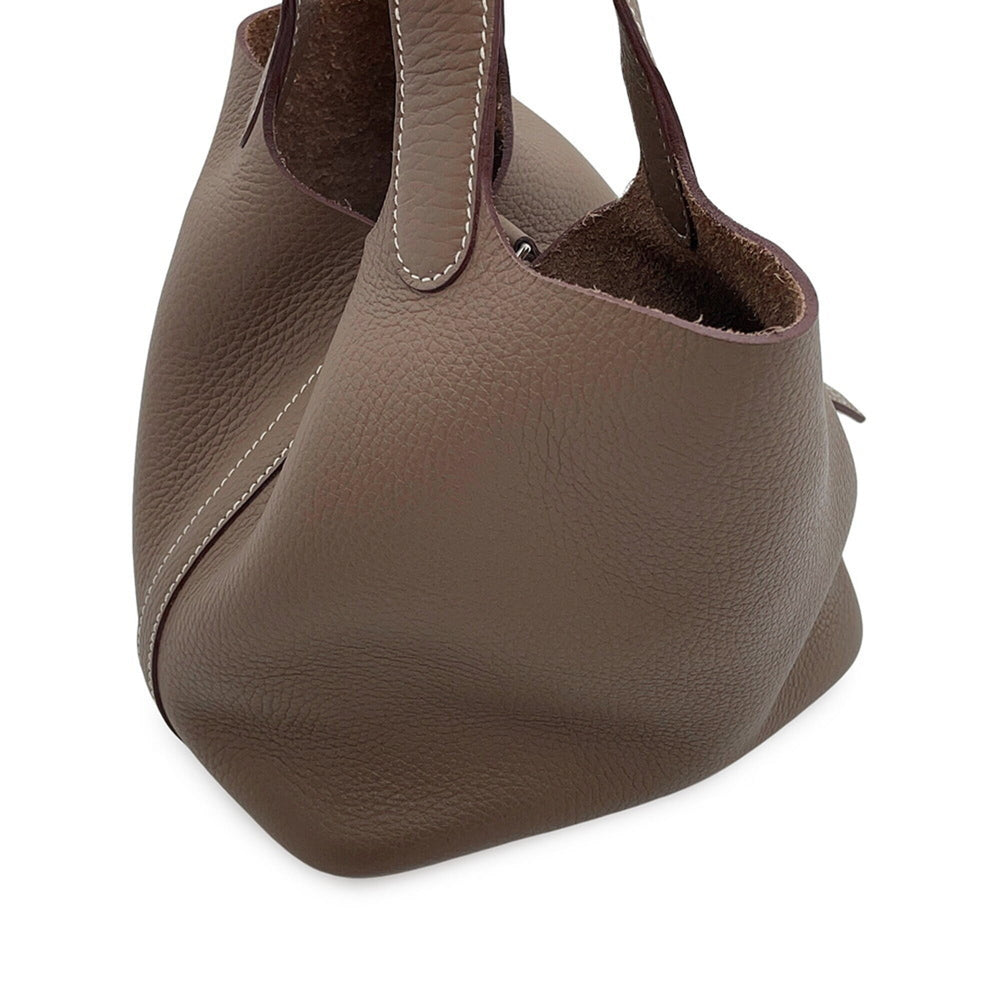 Hermes Picotin Lock PM handbag, Etoupe, Taurillon Clemence leather, W stamp, HERMES tote bag, Lock, Picotin, women's — Like New