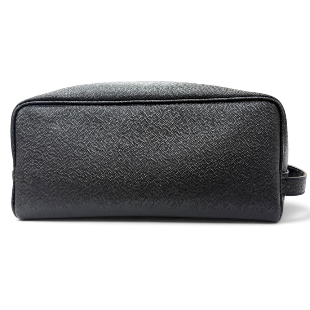 Yves Saint Laurent SAINT LAURENT PARIS 609347 Grain Calf Leather Travel Pouch Clutch Bag with Logo, Black, Made in Italy, Men's, Dust — Like New