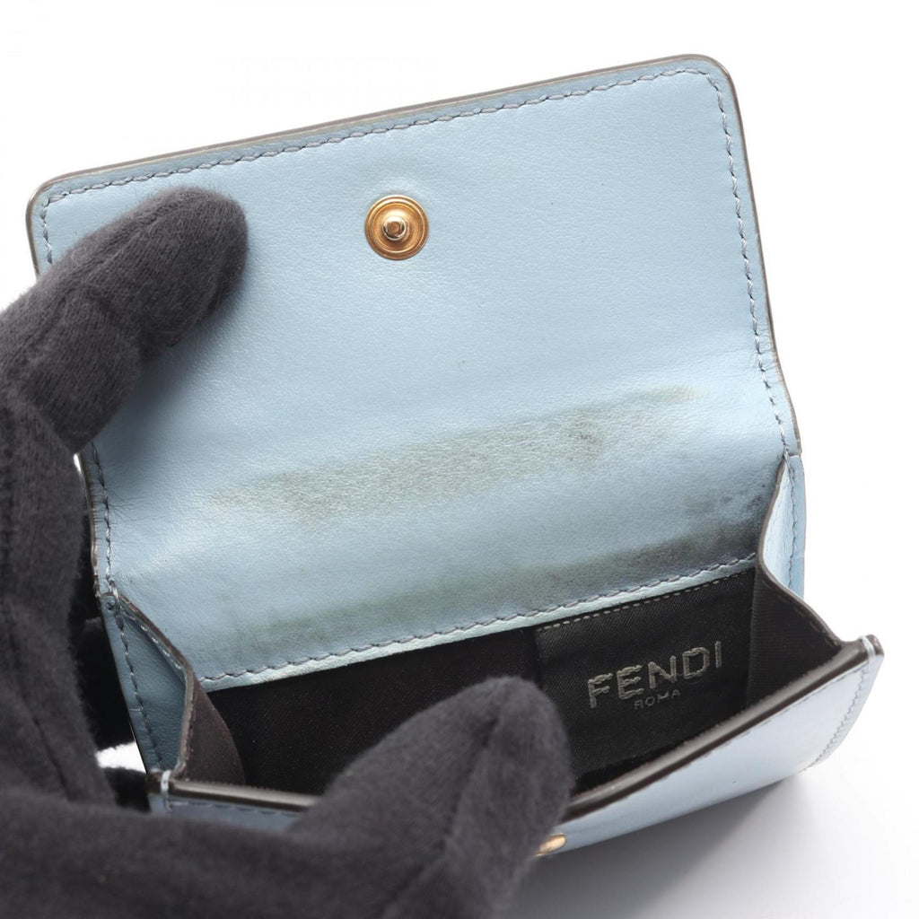 Fendi FENDI Logo Tri-fold Wallet, Leather, Women's, Blue, 8M0395