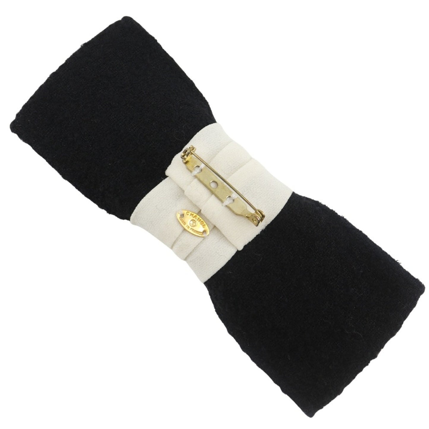 CHANEL Ribbon Brooch with Coco Mark, Tweed, Black/White, Approx. 15g, Women's