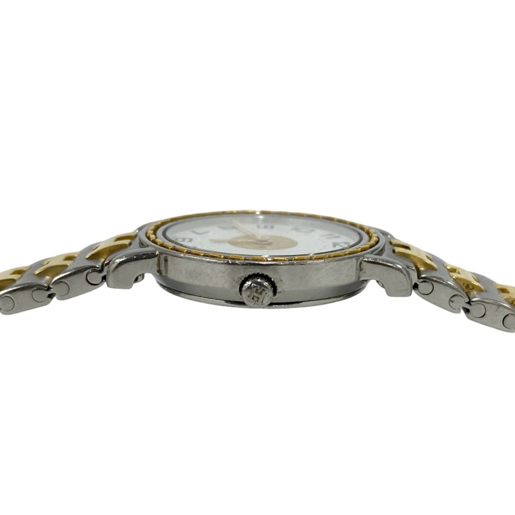 HERMES Vintage Sellier Stainless Steel GP Wristwatch Silver Gold 79642 — Good