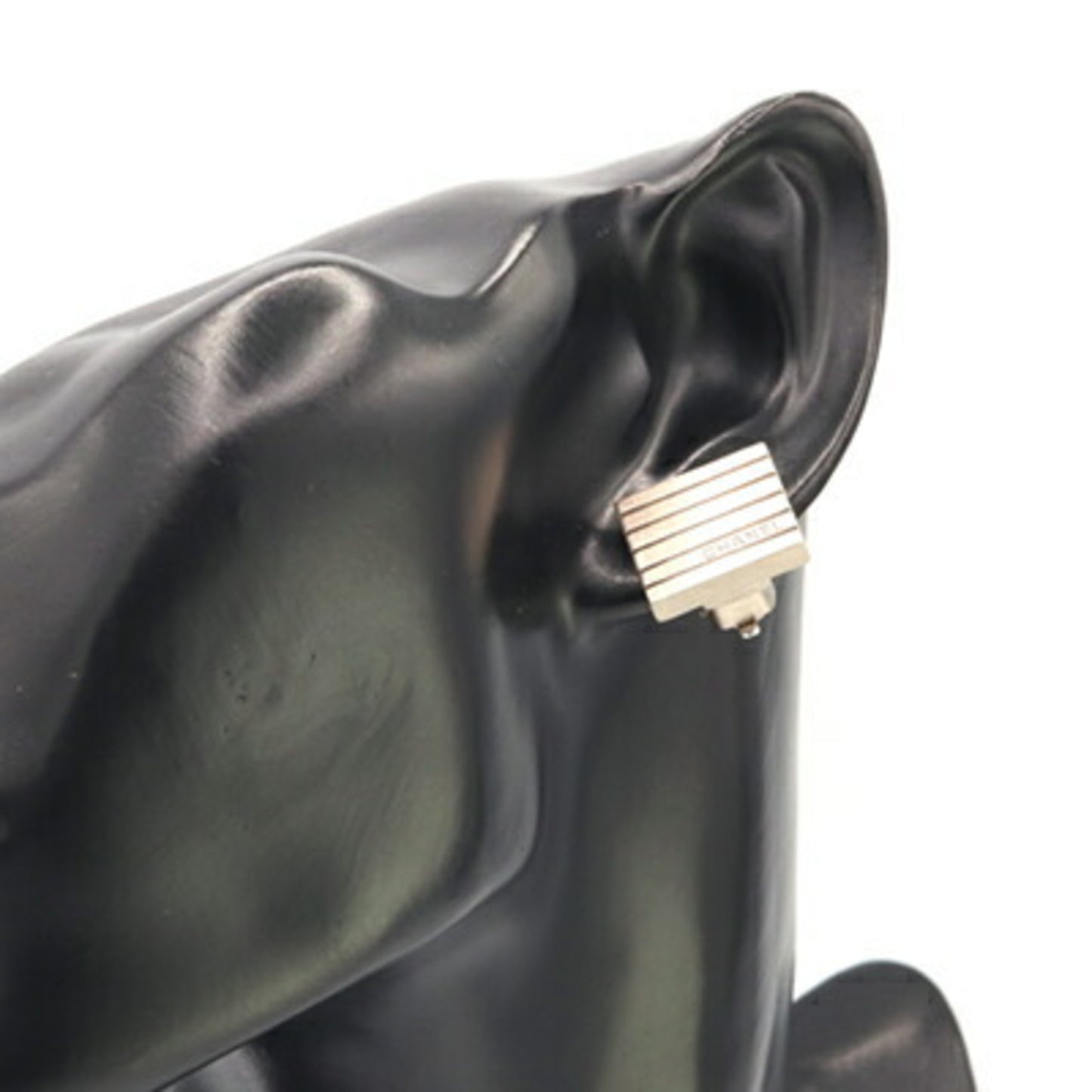 Chanel Earrings Silver Metal 99A 1999 Model Ear Square Stripe Women's CHANEL