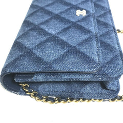 CHANEL AP0250 Long Wallet Chain Bag Matelasse Shoulder Denim Women's Blue — New - Store Return