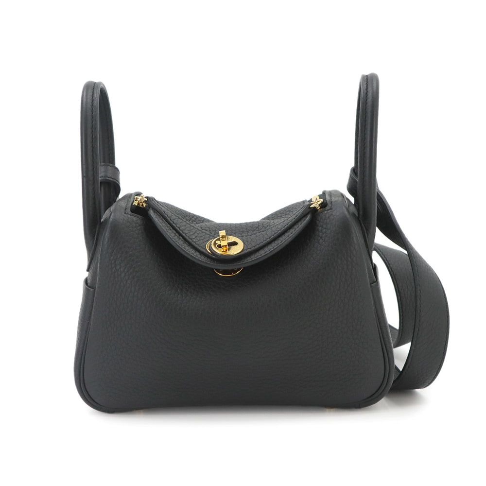 Hermes Lindy Mini 2-way Handbag/Shoulder Bag, Taurillon Clemence Leather, Black, W Stamp, Gold Hardware — Like New