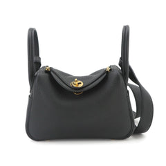 Hermes Lindy Mini 2-way Handbag/Shoulder Bag, Taurillon Clemence Leather, Black, W Stamp, Gold Hardware — Like New
