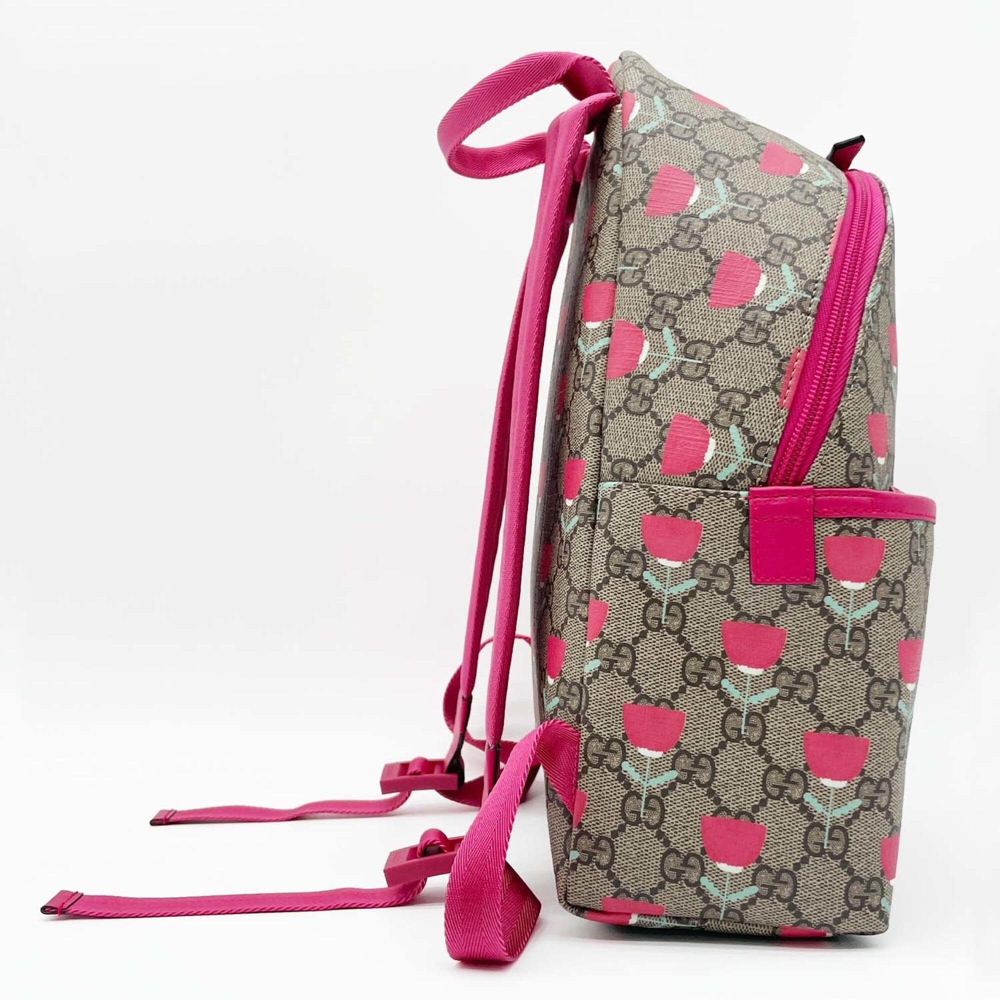 GUCCI Children's Tulip Backpack/Daypack, Flower Design, GG Supreme, 782708, Coated Canvas, Brown, Men's/Women's — Like New