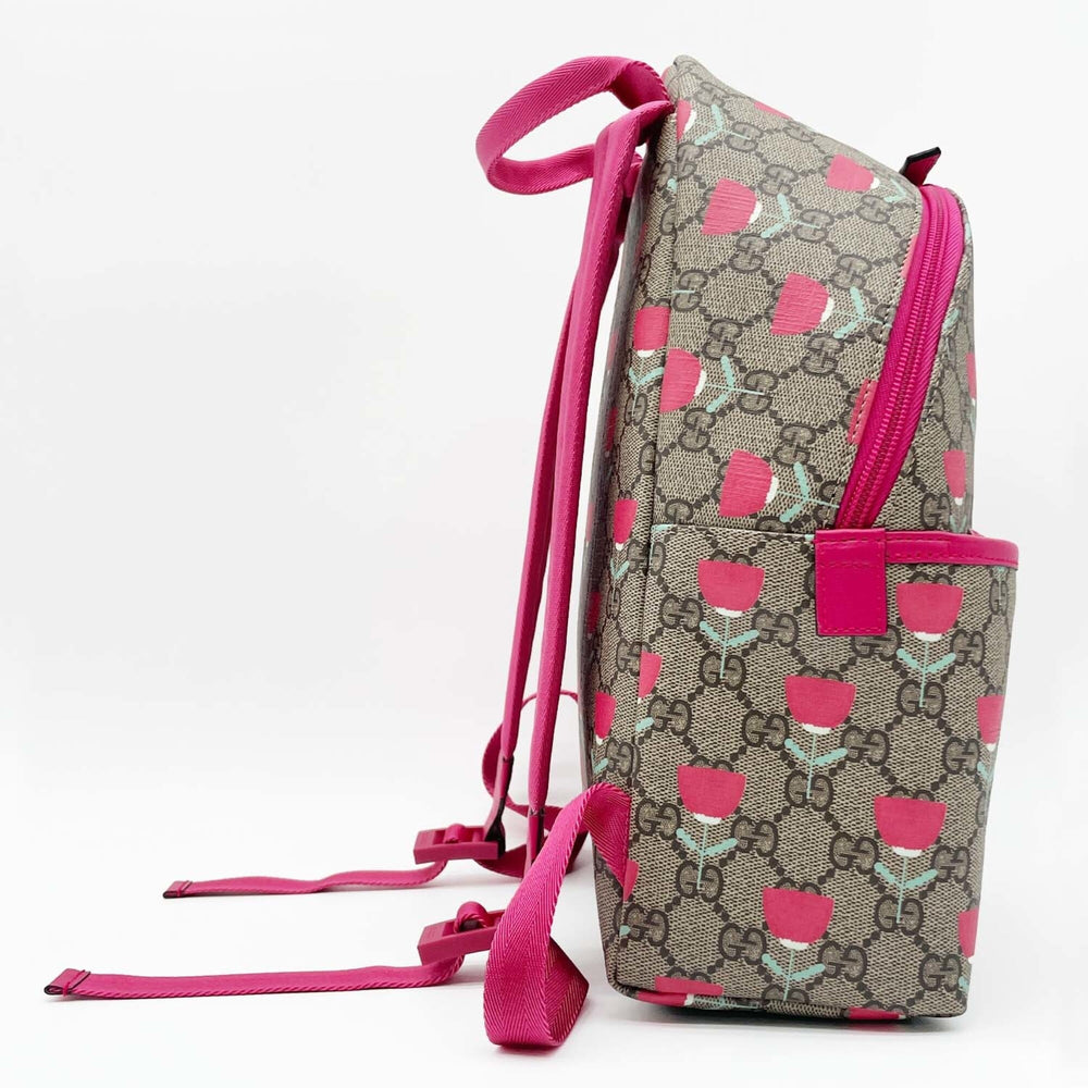 GUCCI Children's Tulip Backpack/Daypack, Flower Design, GG Supreme, 782708, Coated Canvas, Brown, Men's/Women's — Like New