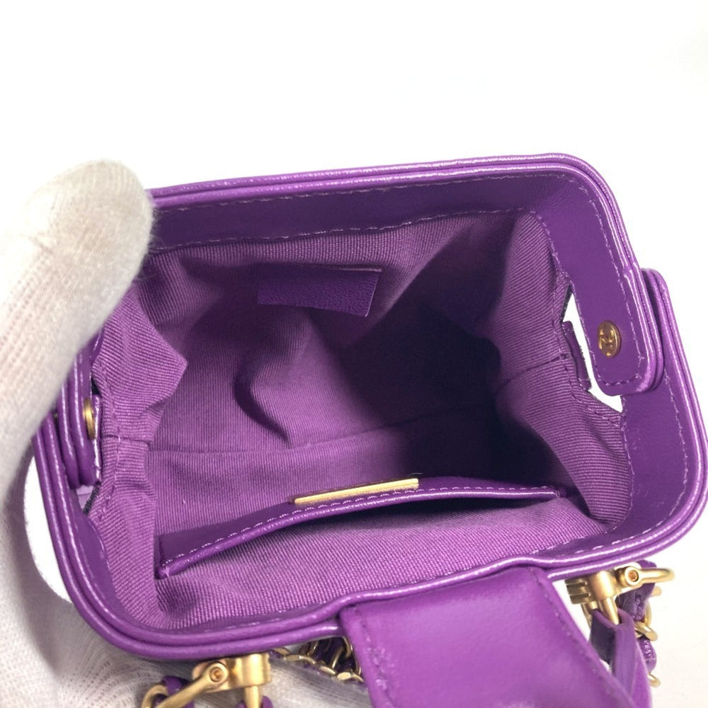 CHANEL AP4109 24A Quilted Matelasse CC Coco Mark Chain Clutch Mini Shoulder Bag Leather Women's Purple — Like New