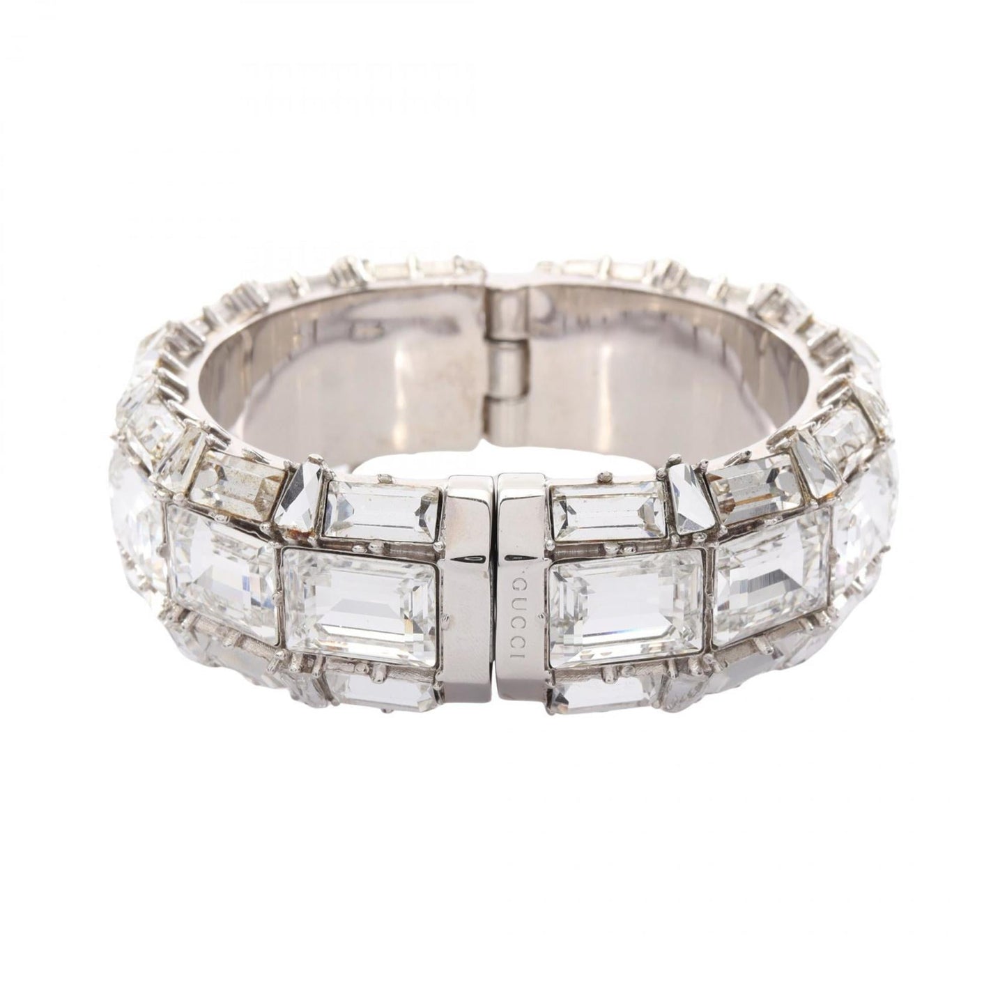 Gucci Crystal Bangle with Beads, Stainless Steel, Clear and Silver