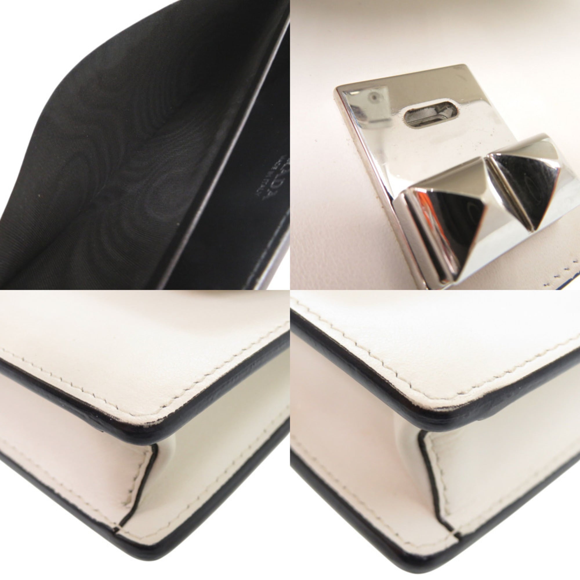 Prada Studded Chain Wallet Crossbody Long in White Leather 1430