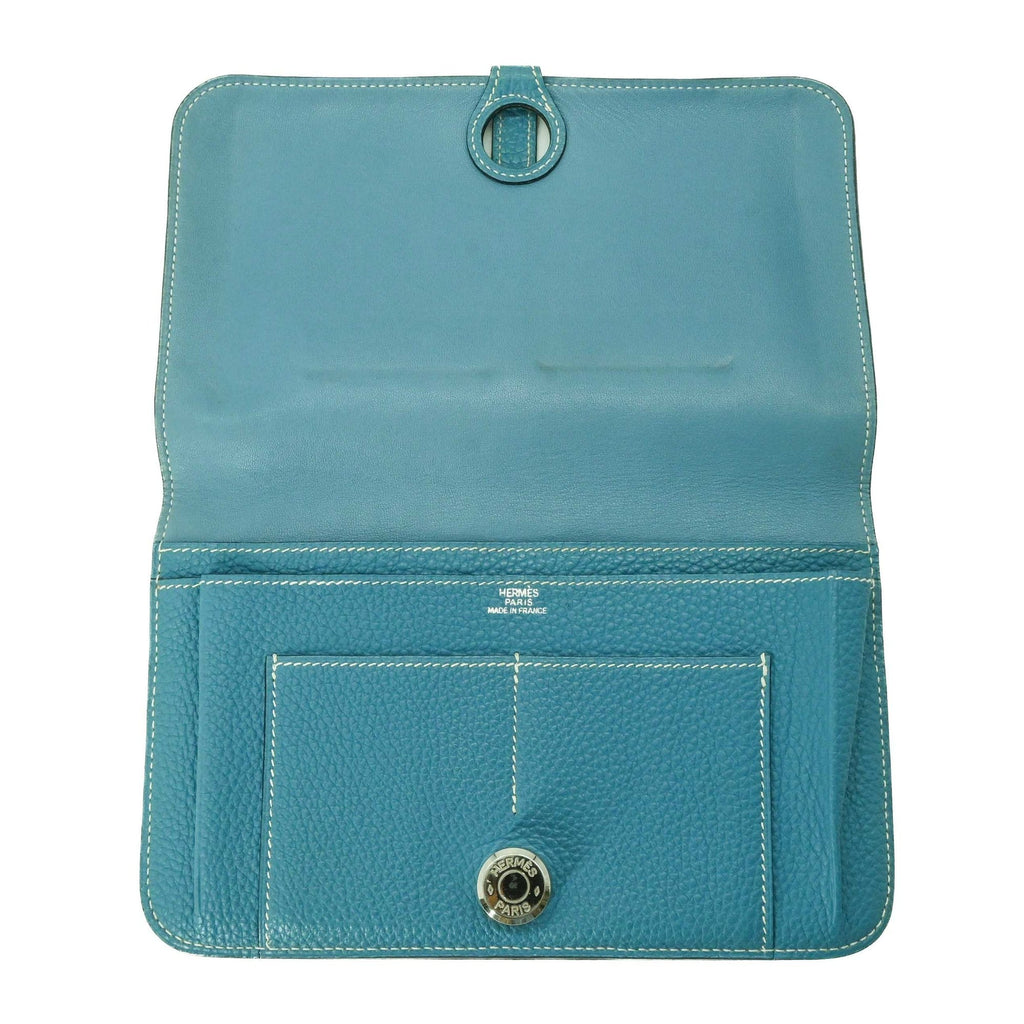 HERMES Dogon Duo GM Long Wallet, Togo Leather Bifold Blue Jean #□H
