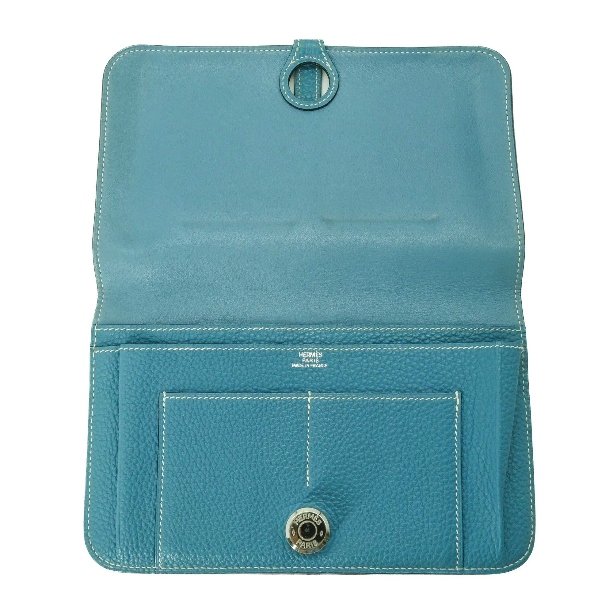 HERMES Dogon Duo GM Long Wallet, Togo Leather Bifold Blue Jean #□H
