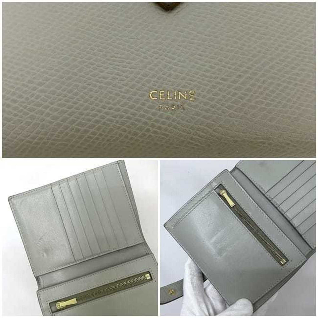 Celine wallet medium strap gray 10B64 3BRU 30VL folio leather CELINE bicolor smoky color ladies