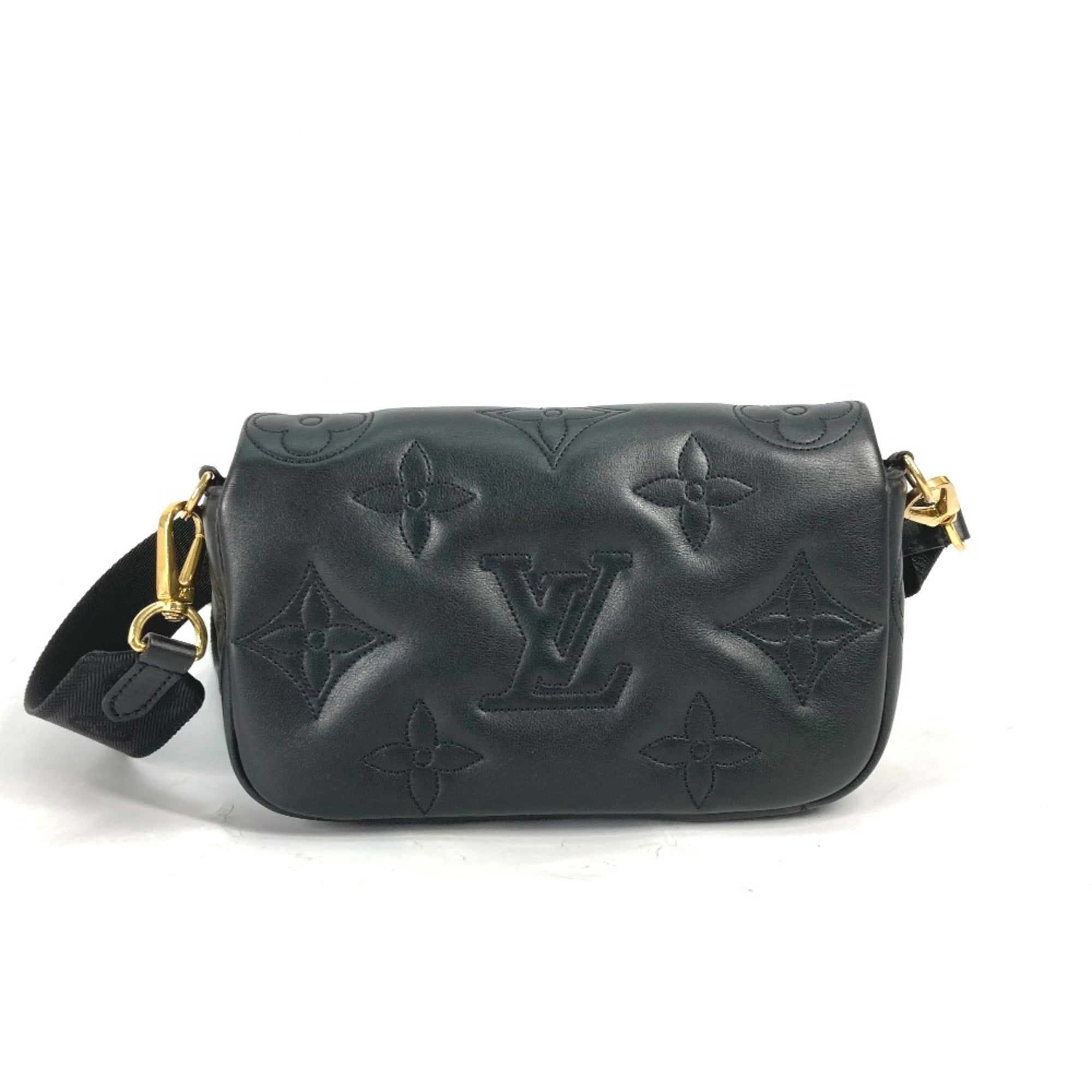 LOUIS VUITTON M81398 Monogram Bubblegram Wallet-on-Strap Long Wallet/Clutch Bag/2-Way Bag/Shoulder Bag Leather Women's Black — Like New
