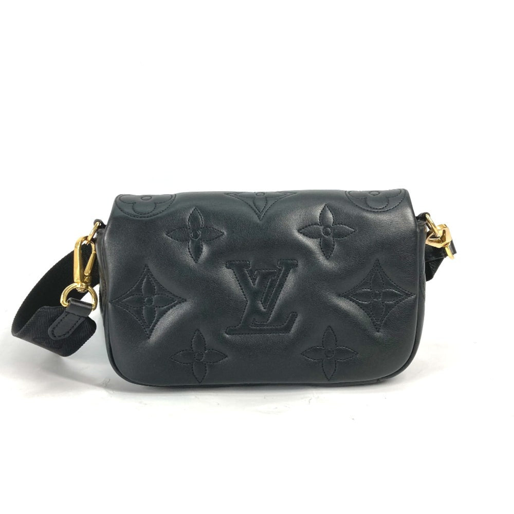 LOUIS VUITTON M81398 Monogram Bubblegram Wallet-on-Strap Long Wallet/Clutch Bag/2-Way Bag/Shoulder Bag Leather Women's Black — Like New