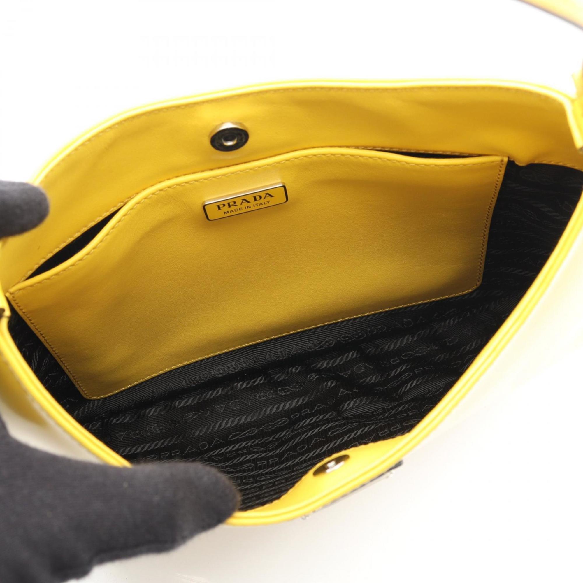 Prada Cleo Shoulder Bag in Brushed Leather, Yellow, Women's, 1BC499
