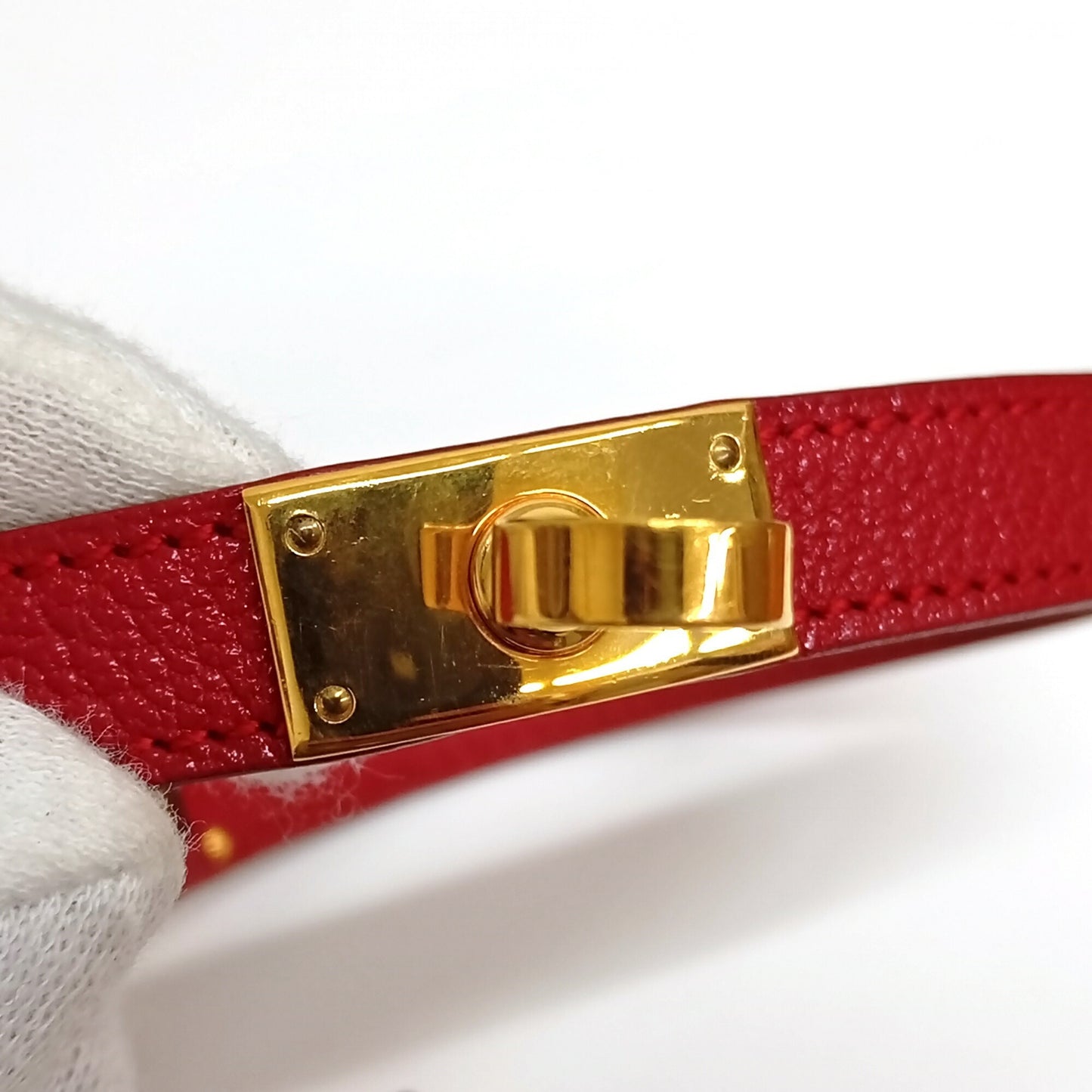 HERMES Leather Bracelet Kelly Double Tour Red (Discontinued Color) □F Made in 2002