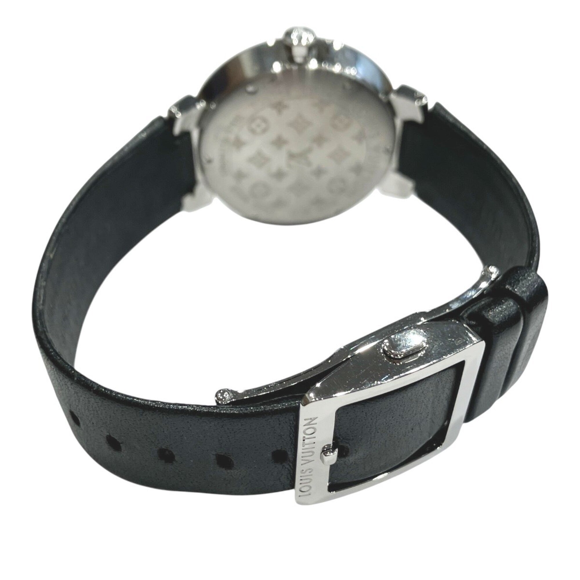 Louis Vuitton Tambour watch, total weight 48g, stainless steel, genuine leather strap, quartz movement, silver dial, Q13MJ — Good