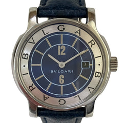 Bulgari BVLGARI Solotempo watch, total weight 24.3g, stainless steel, genuine leather strap, quartz movement, blue dial, ST29S — Good