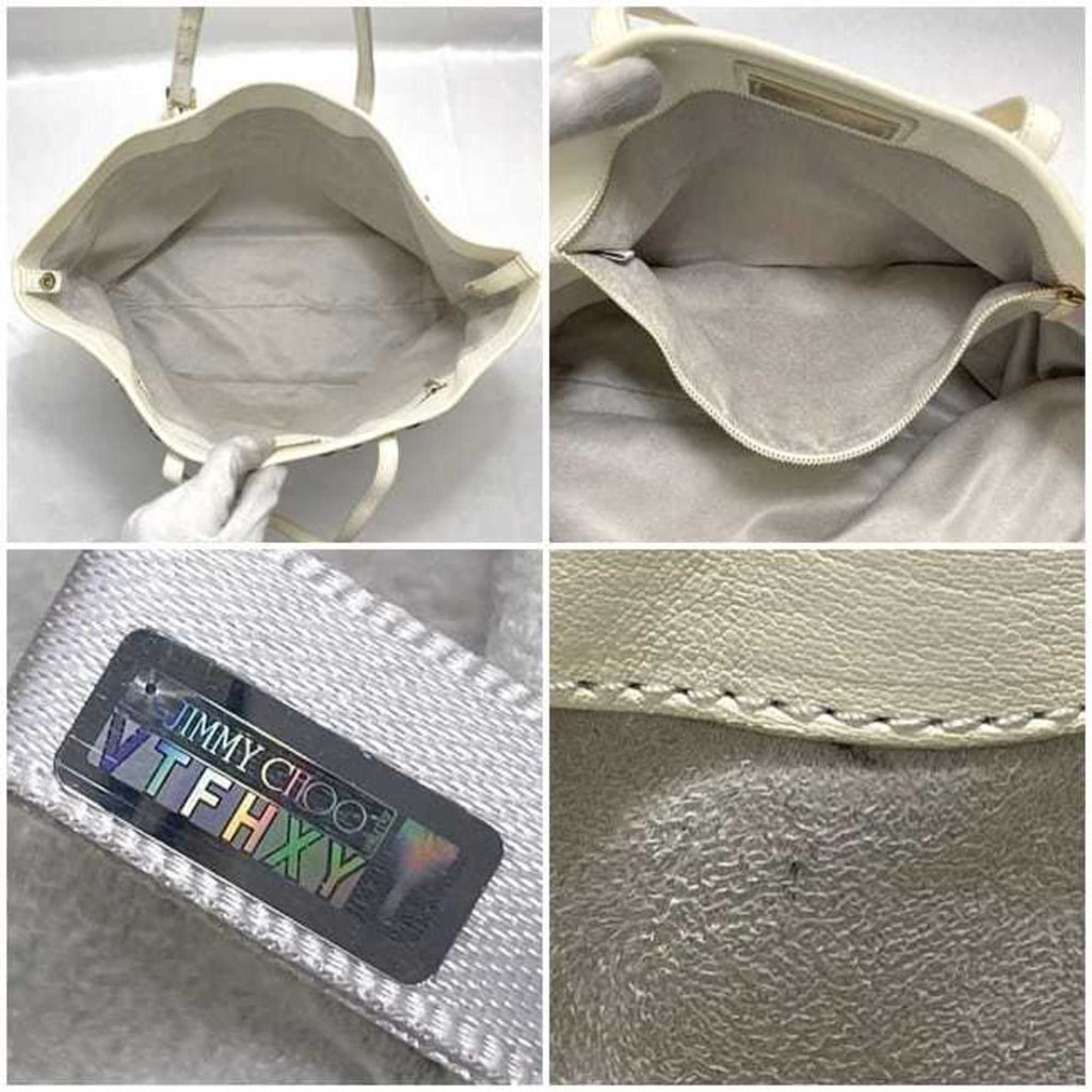 Jimmy Choo Tote Bag Sophia ec-22763 Cream White Leather Studs JIMMY CHOO Star Women Men A4