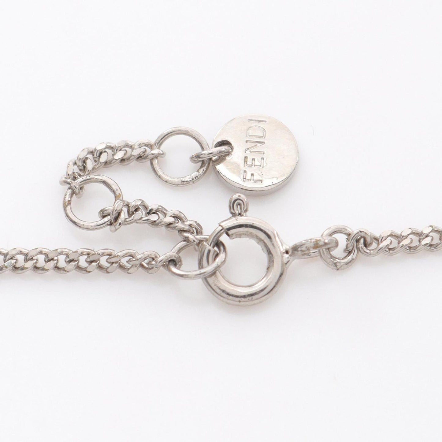 Fendi Orlocke Necklace in Stainless Steel with Rhinestones, Silver and Clear