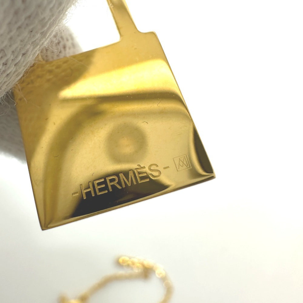 HERMES O'Kelly PM Necklace with Padlock Motif, GP Swift Leather, Etoupe Brown, Like New — Like New