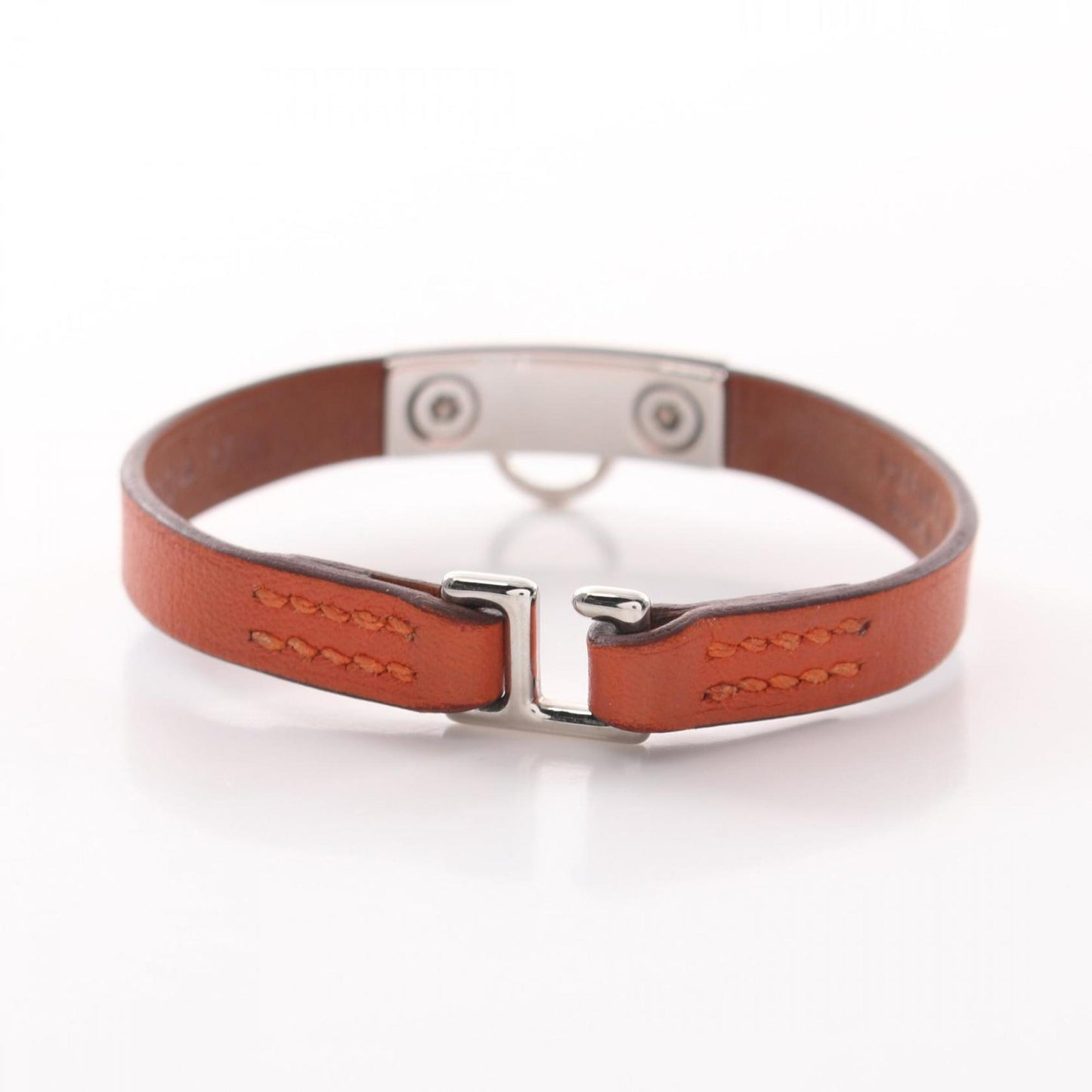 Hermes HERMES Rival Mini Bracelet Stainless Steel Swift Leather Ladies Orange Silver