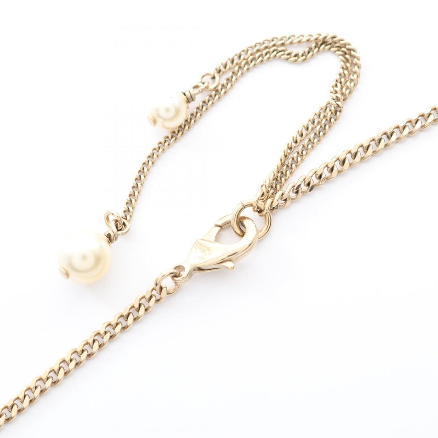 Chanel Coco Mark Necklace, Gold Plated with Faux Pearls, Women's, and White