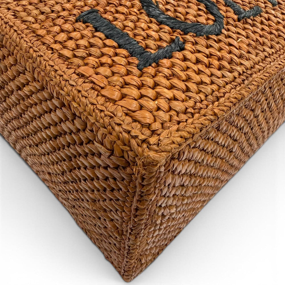 LOEWE A685B59X01 Font Tote Small Raffia Honey Gold Leather Trim 2-Way Shoulder Bag/Handbag for Women, with Dust Bag — Like New