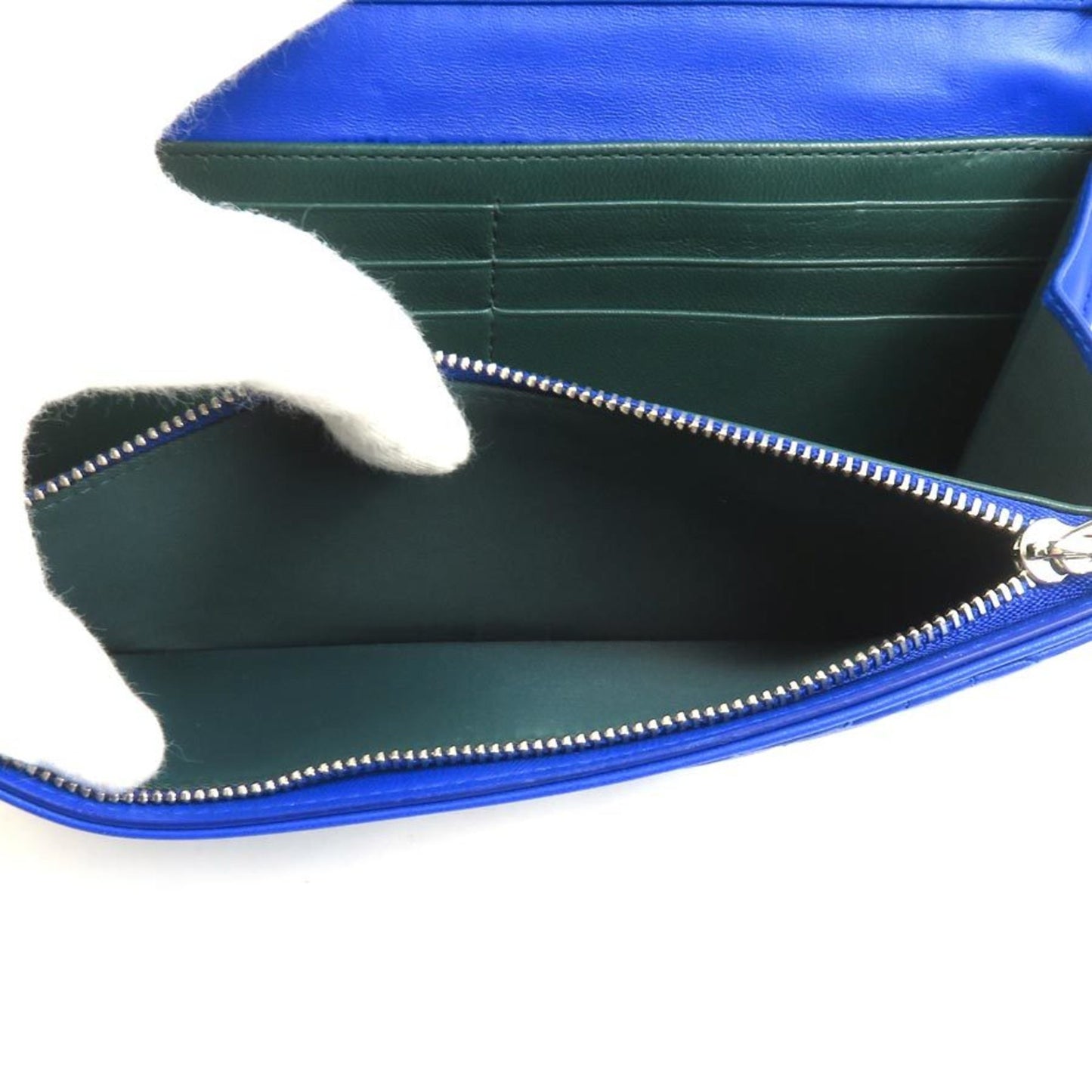 Christian Dior Wallet Chain Cannage Leather Blue Silver Women's e60064g