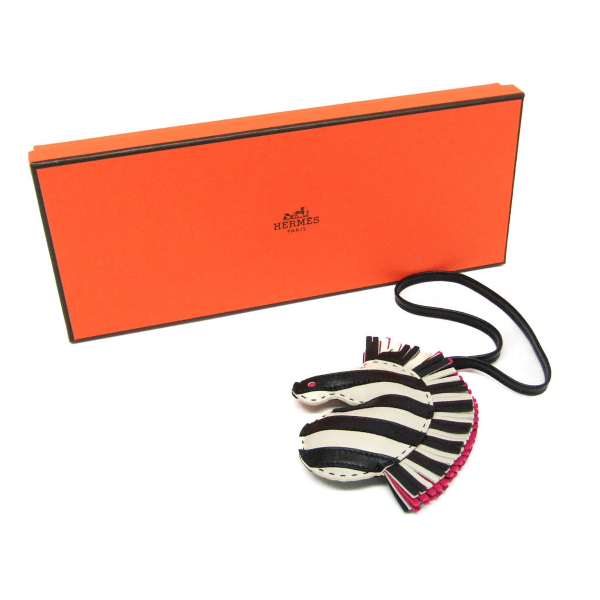 Hermes Agneau Milo Handbag Charm Black,Ivory,Pink GEE GEE SAVAN — Like New