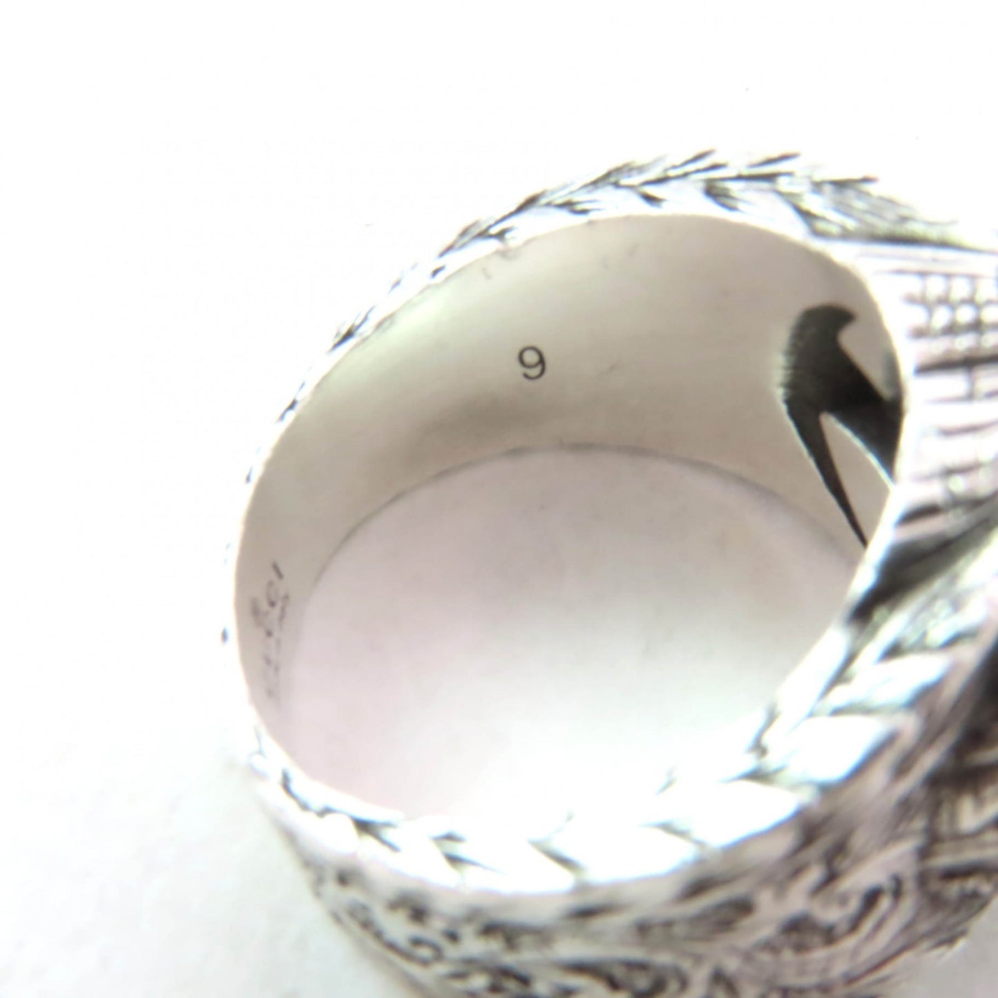 GUCCI 455302 Interlocking G Arabesque Ring, AG925 Silver, Size 9, Made in Italy, Women's