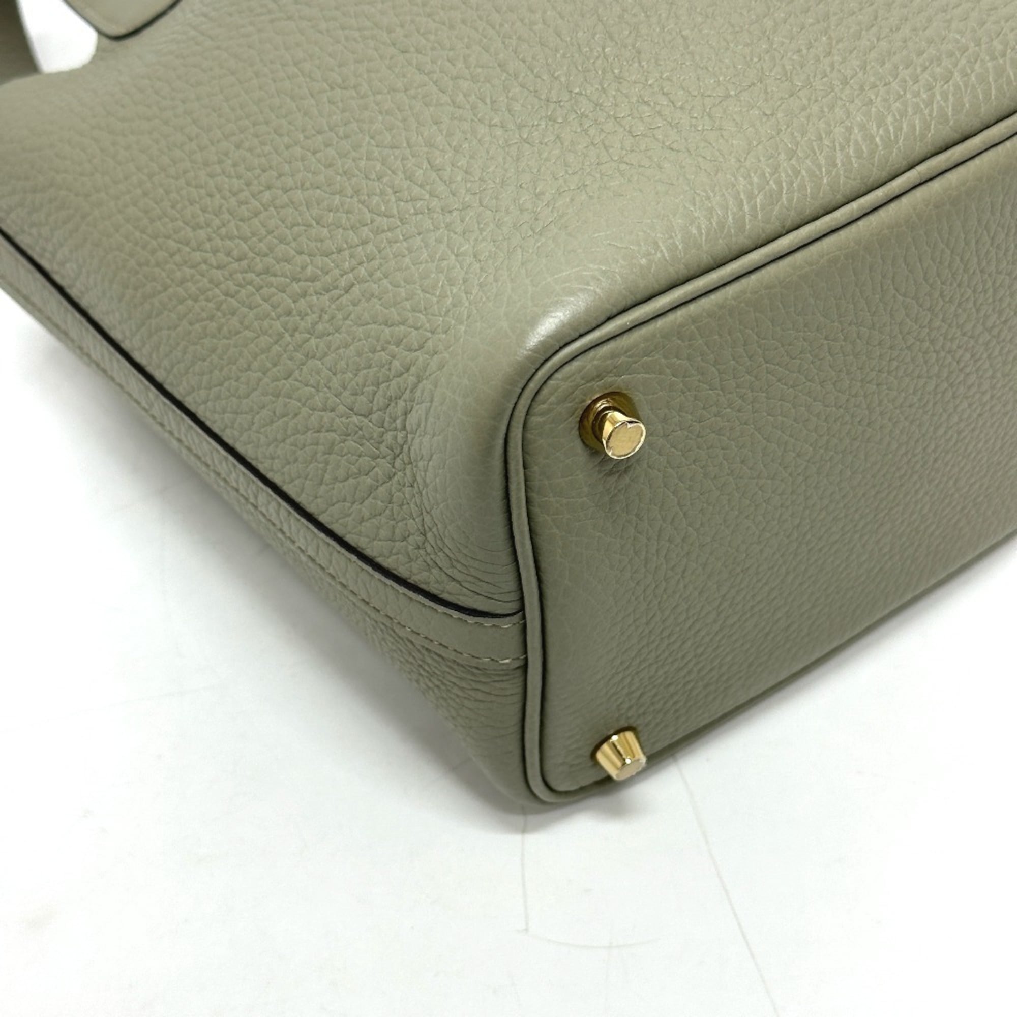 HERMES Picotin Lock PM Bag Handbag Taurillon Clemence Women's Sage Grey Like New — Like New