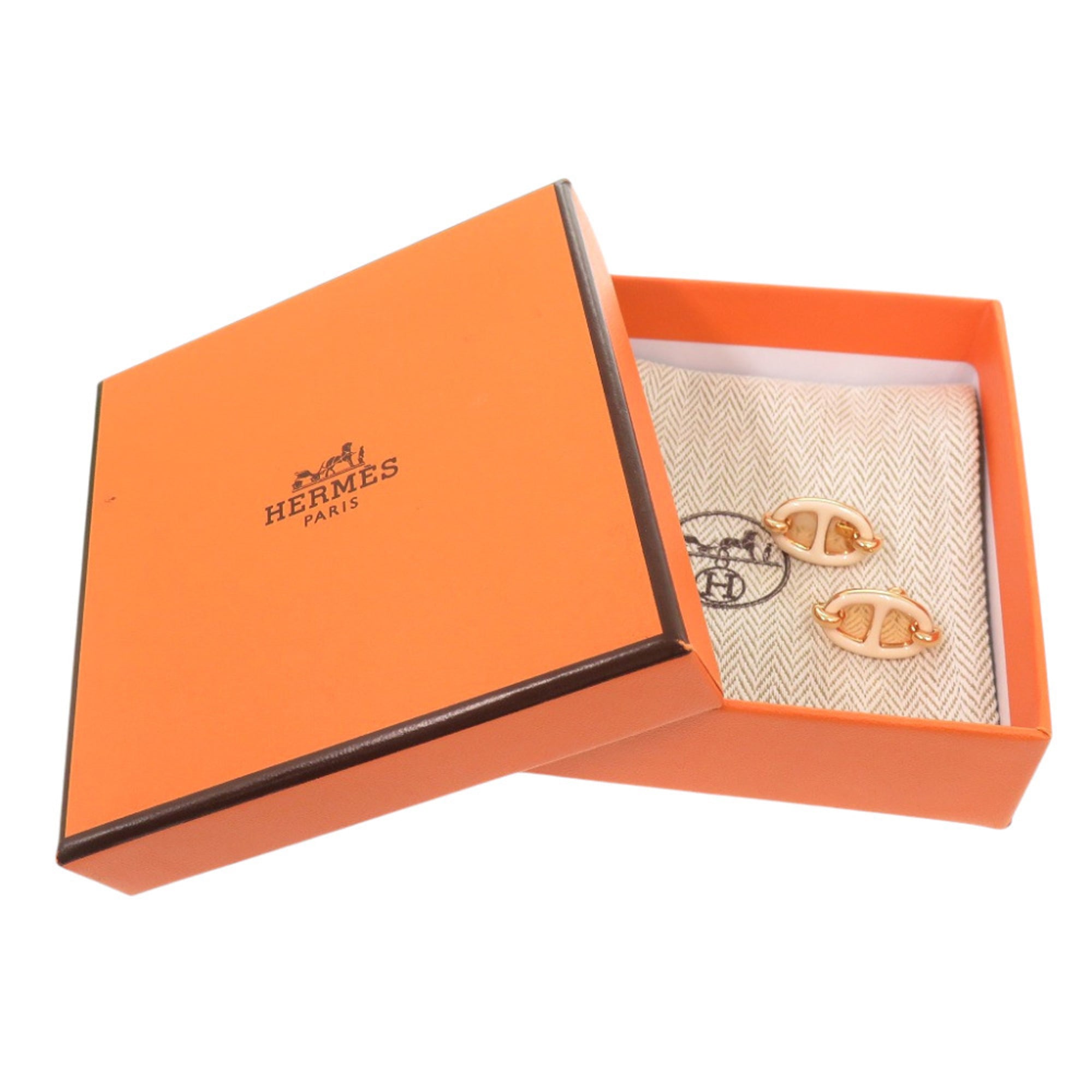 Hermes Mini Maillon Earrings H100052FOD3 Metal Cream White 1486HERMES — Like New