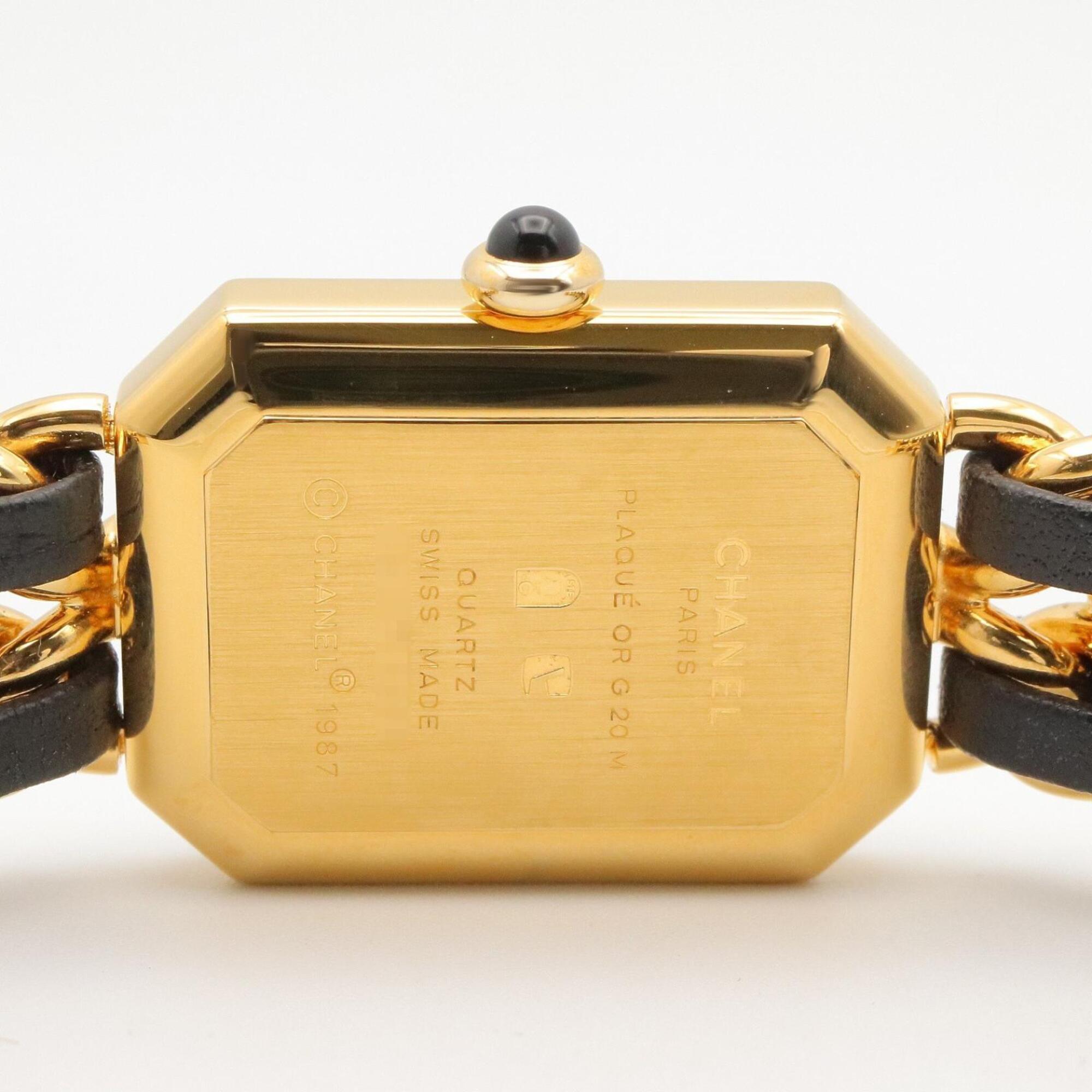 Chanel CHANEL Première M Wristwatch, Gold Plated (GP), Leather Strap, Women's, Black, H0001 — Very Good