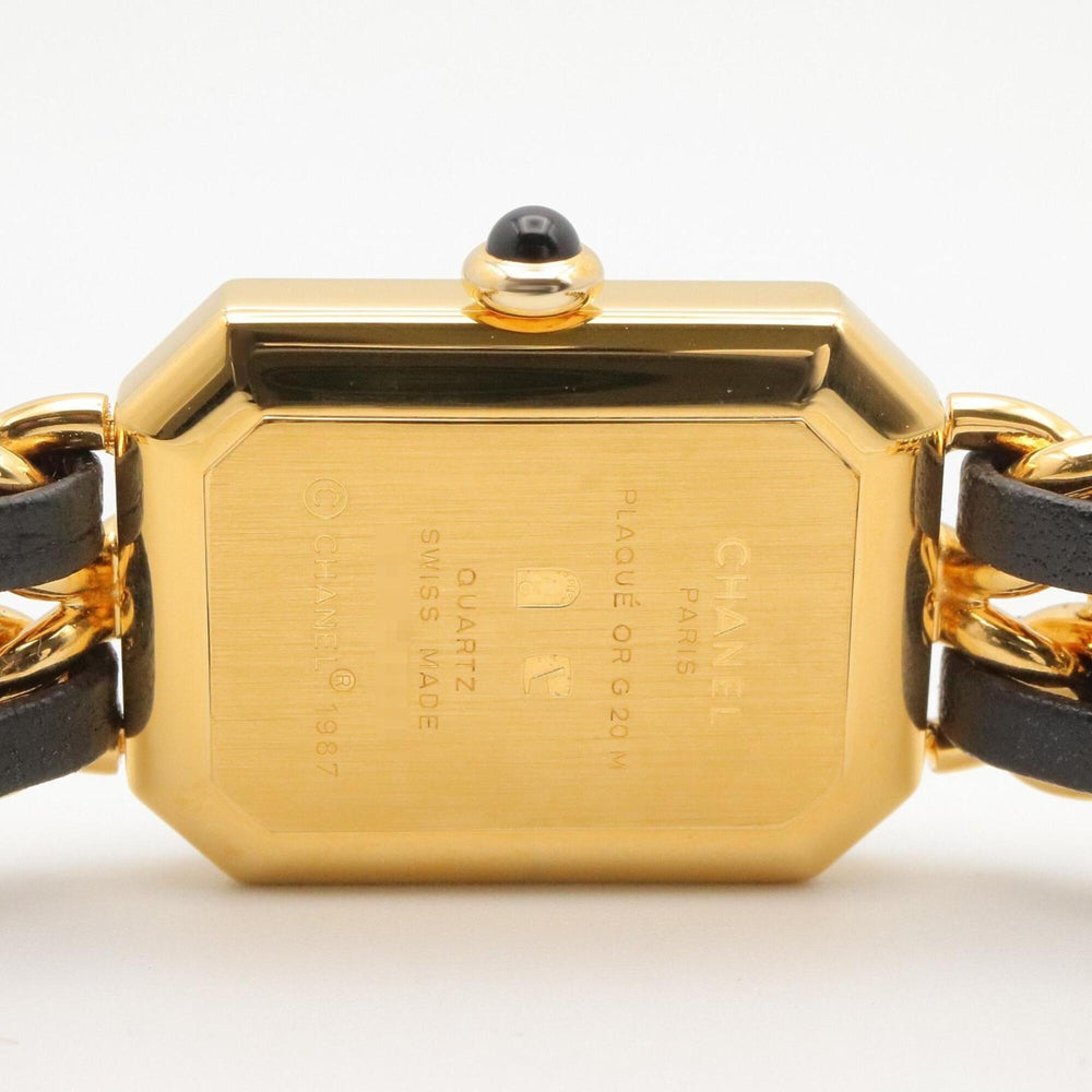 Chanel CHANEL Première M Wristwatch, Gold Plated (GP), Leather Strap, Women's, Black, H0001 — Very Good
