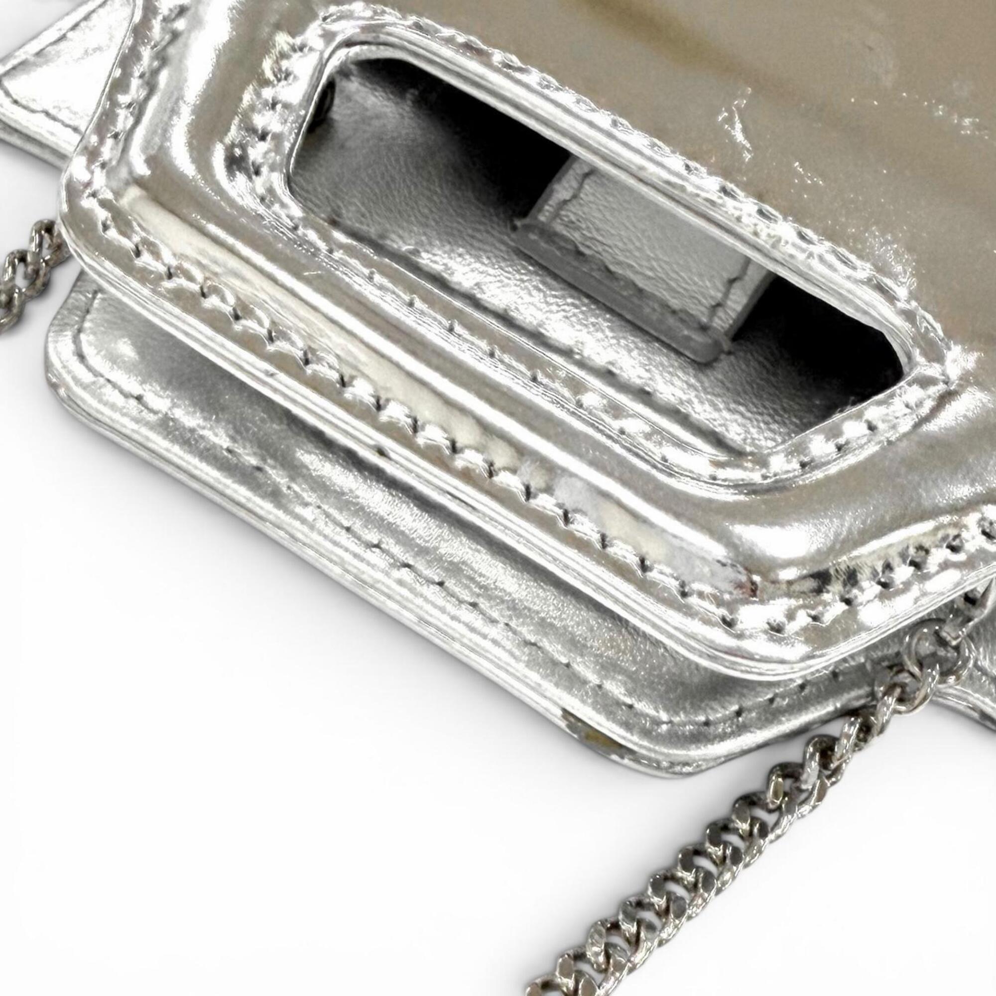 Salvatore Ferragamo FERRAGAMO Wanda Mini Gancini Leather 2-Way Chain Shoulder Pouch Bag, Silver, Made in Italy, Women's, with Dust Bag — Like New