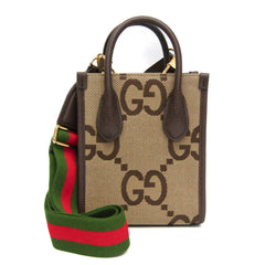 Gucci Jumbo GG Mini 699406 Women's Canvas,Leather Handbag,Shoulder Bag Beige,Dark Brown — Like New