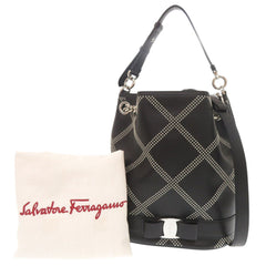 Salvatore Ferragamo Vara Ribbon Studded Bucket Bag, Leather, Black, 2-Way Handbag/Shoulder 0772Salvatore — Like New