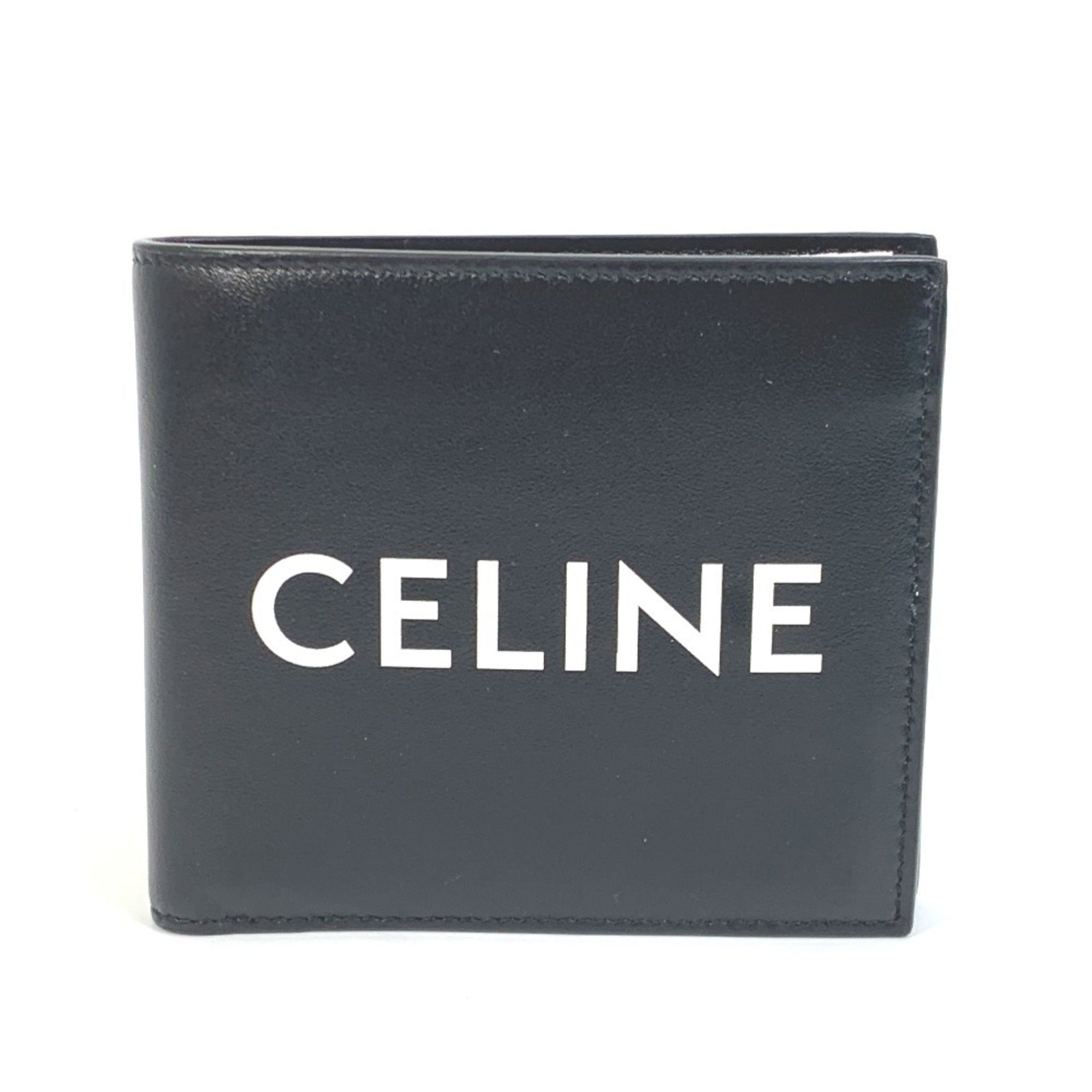 CELINE 10C873DME Logo Bifold Wallet, Unisex, Black Leather, Like New