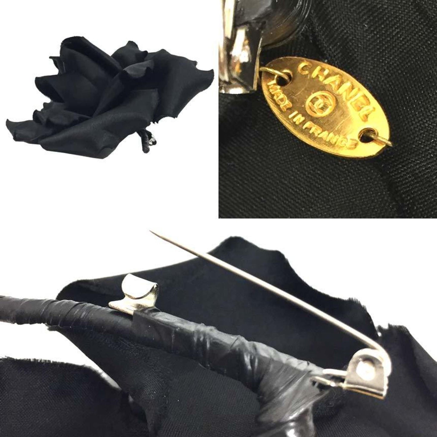 CHANEL Corsage Brooch Rose Silk Satin Black Chanel Women's