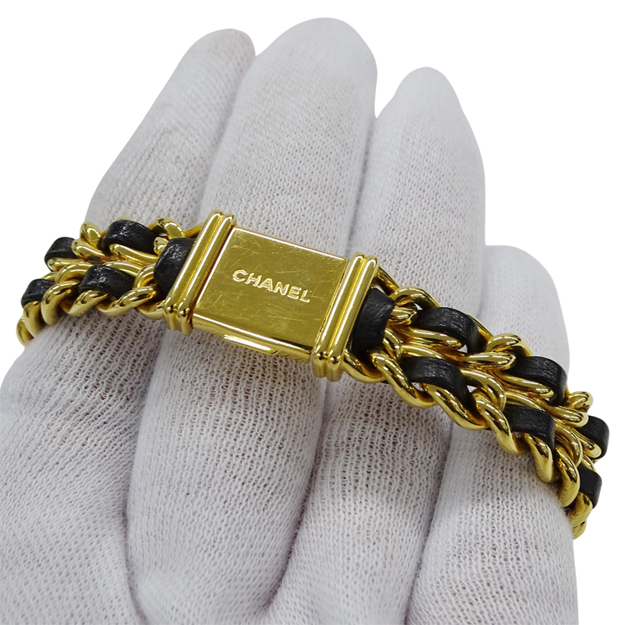 Chanel CHANEL Women's Watch Brand Premiere Quartz QZ GP Leather L Size H0001 Square Gold Black — Good